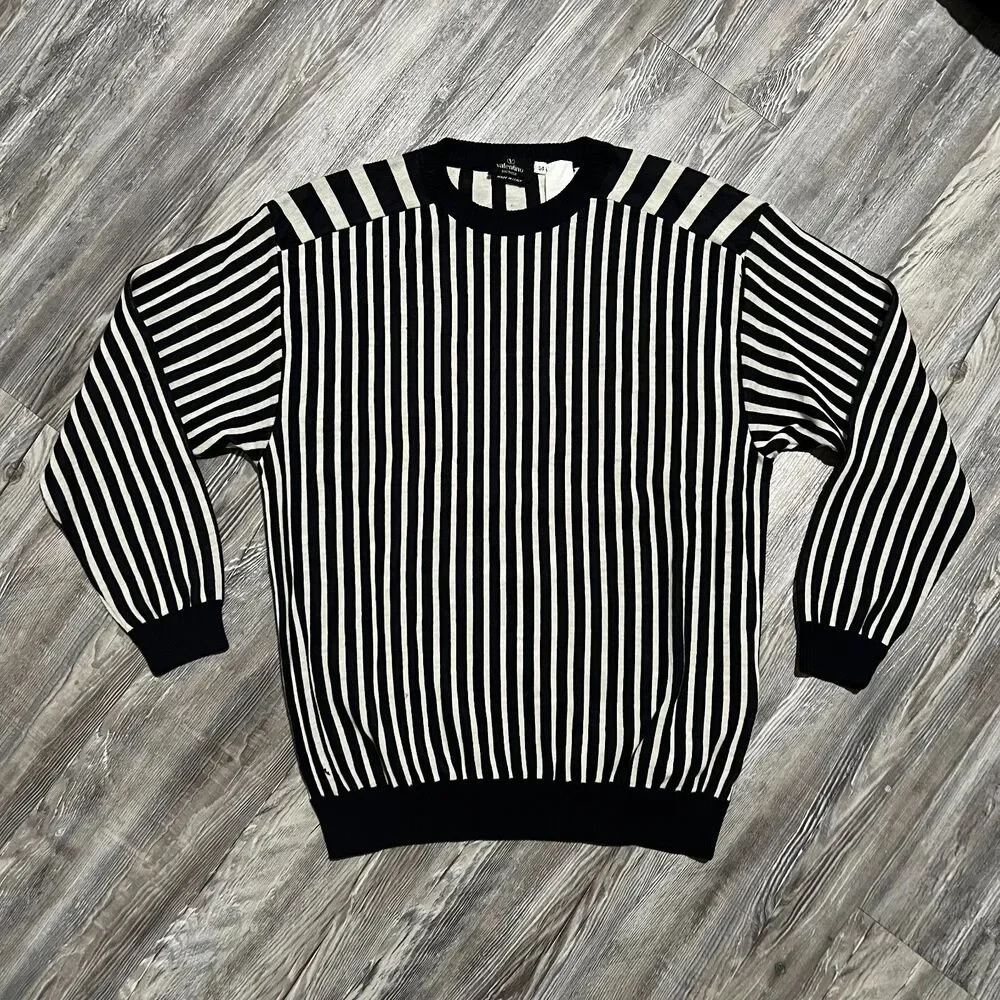 Valentino Boutique Italy Striped Knit Sweater 54 XL Wool Cotton - Picture 1 of 11